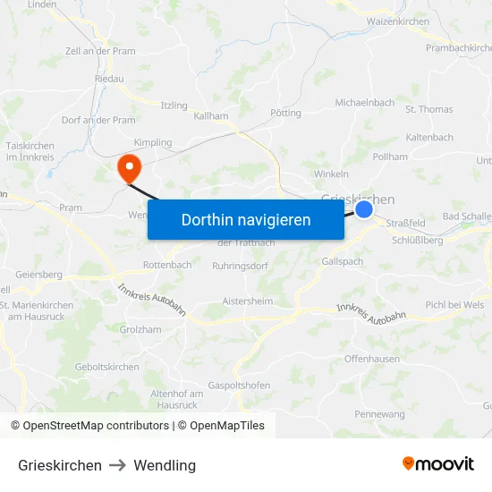 Grieskirchen to Wendling map