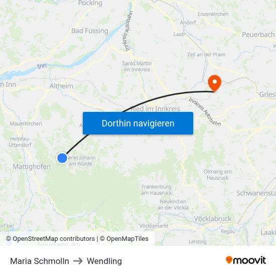 Maria Schmolln to Wendling map