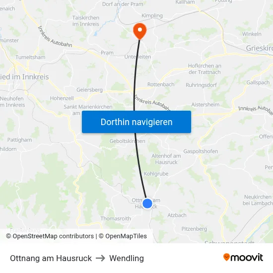 Ottnang am Hausruck to Wendling map