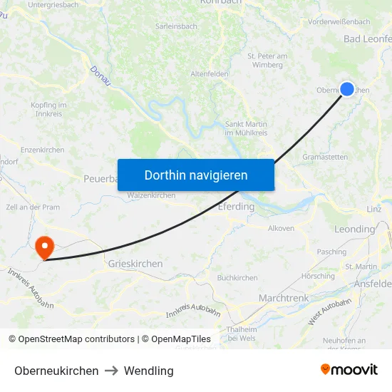 Oberneukirchen to Wendling map