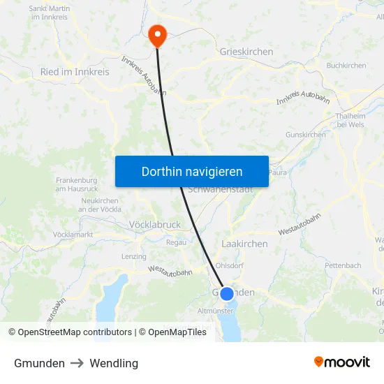 Gmunden to Wendling map