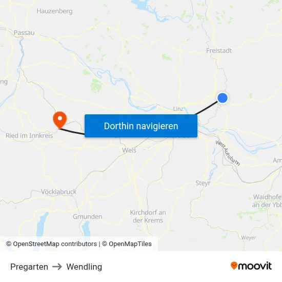 Pregarten to Wendling map