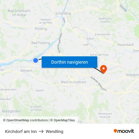 Kirchdorf am Inn to Wendling map