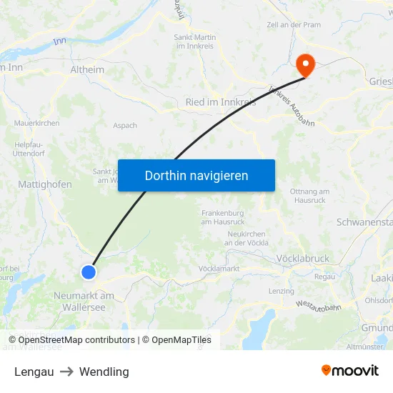 Lengau to Wendling map