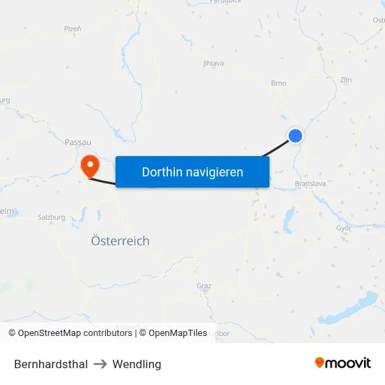 Bernhardsthal to Wendling map