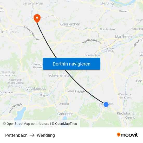 Pettenbach to Wendling map