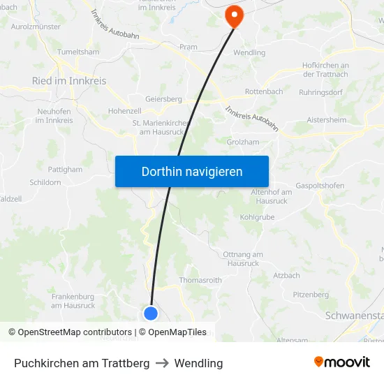 Puchkirchen am Trattberg to Wendling map