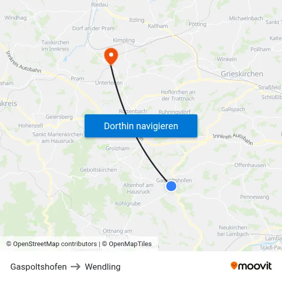 Gaspoltshofen to Wendling map