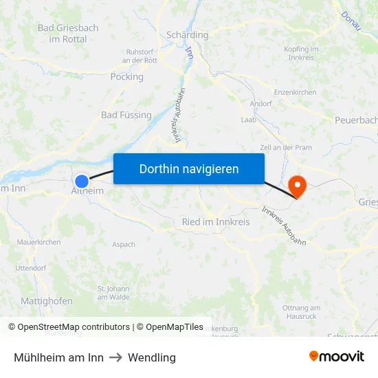 Mühlheim am Inn to Wendling map