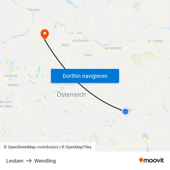 Leoben to Wendling map