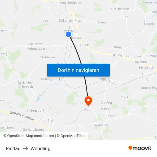 Riedau to Wendling map