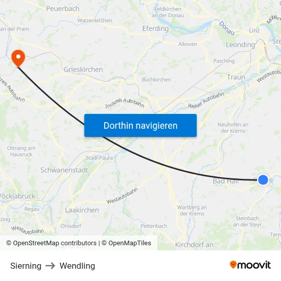 Sierning to Wendling map