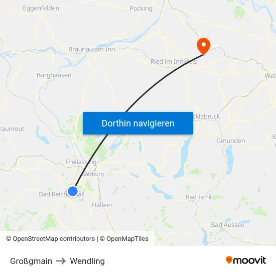 Großgmain to Wendling map