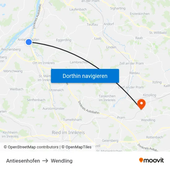 Antiesenhofen to Wendling map