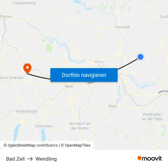 Bad Zell to Wendling map