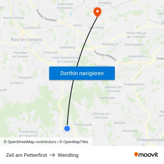 Zell am Pettenfirst to Wendling map