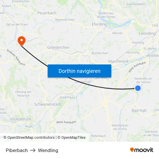 Piberbach to Wendling map