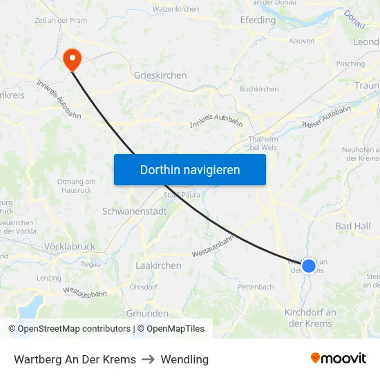 Wartberg An Der Krems to Wendling map