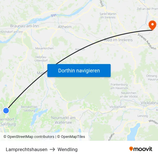 Lamprechtshausen to Wendling map
