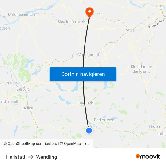 Hallstatt to Wendling map