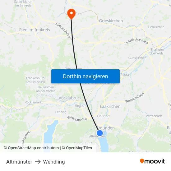 Altmünster to Wendling map