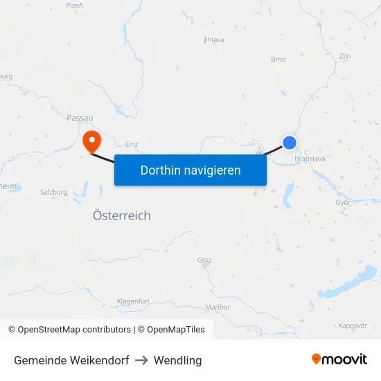 Gemeinde Weikendorf to Wendling map