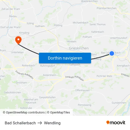 Bad Schallerbach to Wendling map