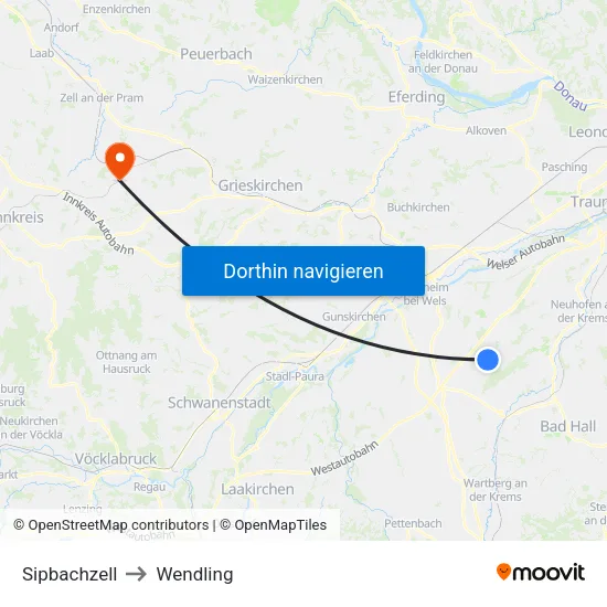 Sipbachzell to Wendling map
