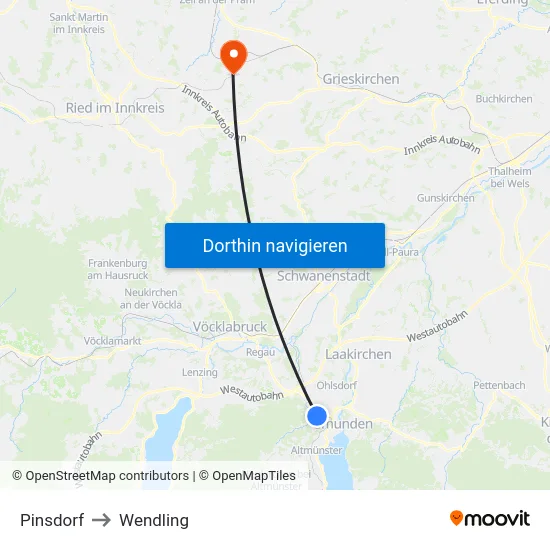 Pinsdorf to Wendling map