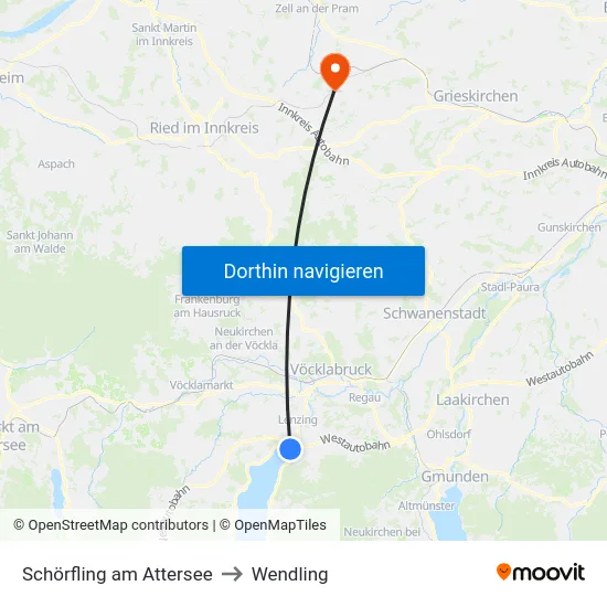 Schörfling am Attersee to Wendling map