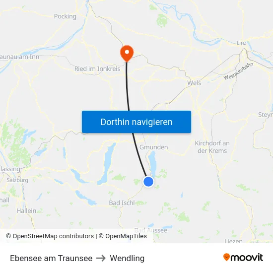Ebensee am Traunsee to Wendling map