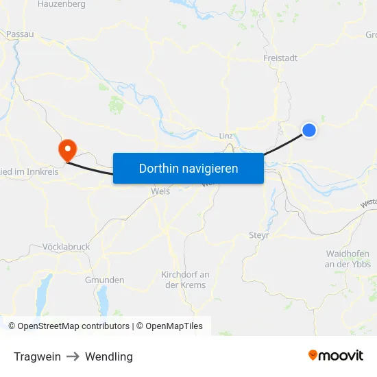 Tragwein to Wendling map