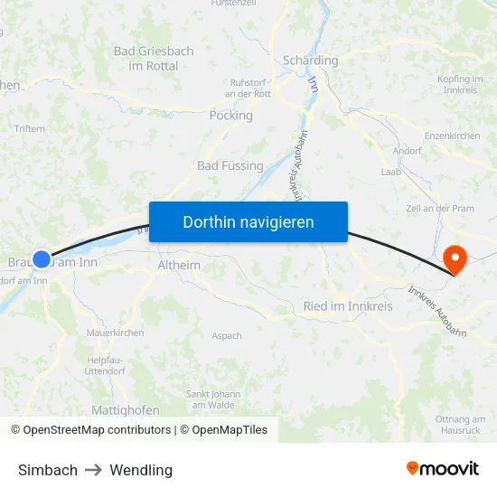 Simbach to Wendling map
