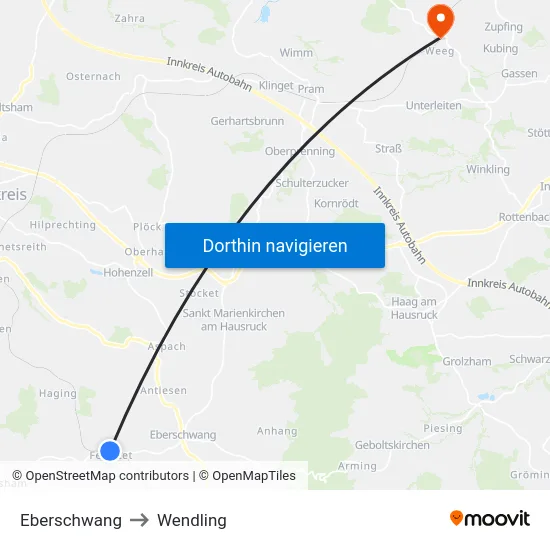 Eberschwang to Wendling map