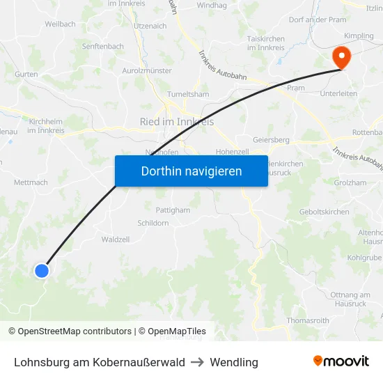 Lohnsburg am Kobernaußerwald to Wendling map