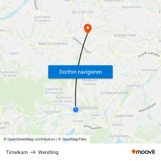 Timelkam to Wendling map