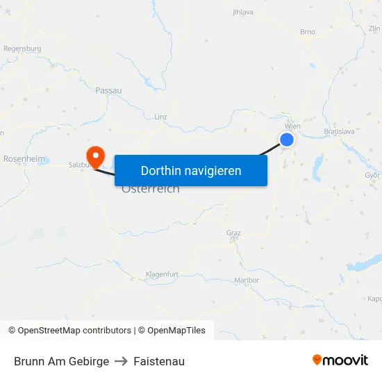 Brunn Am Gebirge to Faistenau map