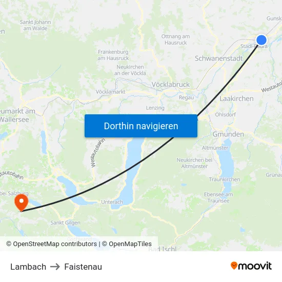 Lambach to Faistenau map