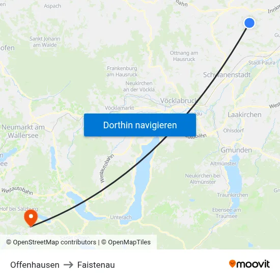 Offenhausen to Faistenau map