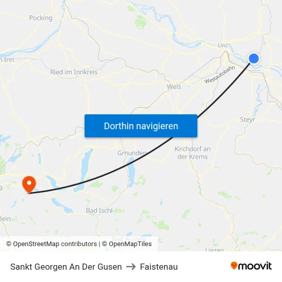 Sankt Georgen An Der Gusen to Faistenau map