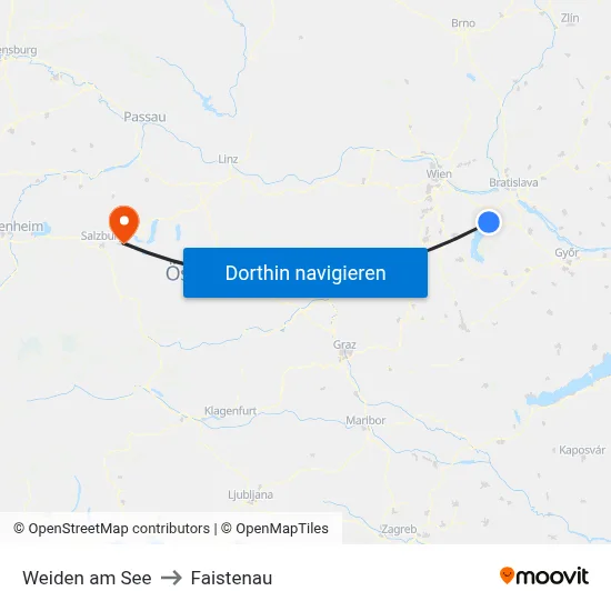 Weiden am See to Faistenau map