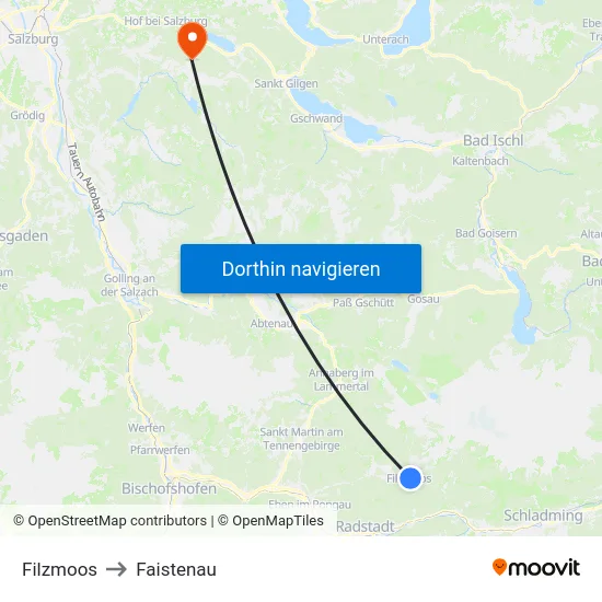Filzmoos to Faistenau map