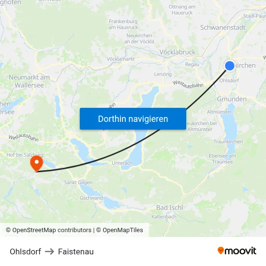 Ohlsdorf to Faistenau map
