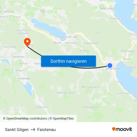 Sankt Gilgen to Faistenau map