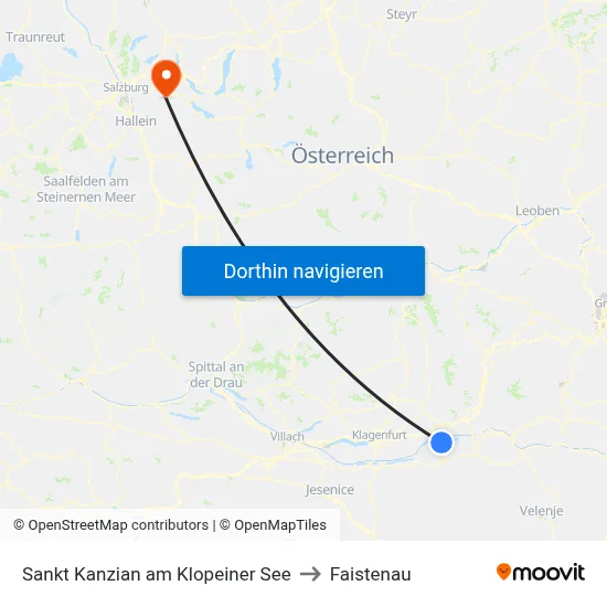 Sankt Kanzian am Klopeiner See to Faistenau map