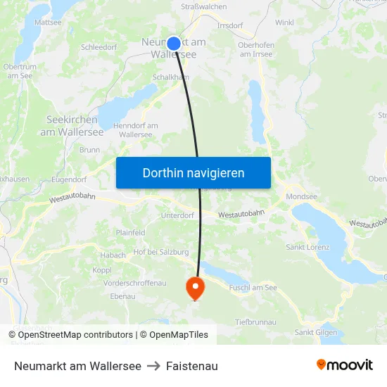 Neumarkt am Wallersee to Faistenau map