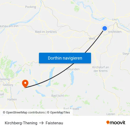 Kirchberg-Thening to Faistenau map