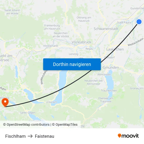 Fischlham to Faistenau map