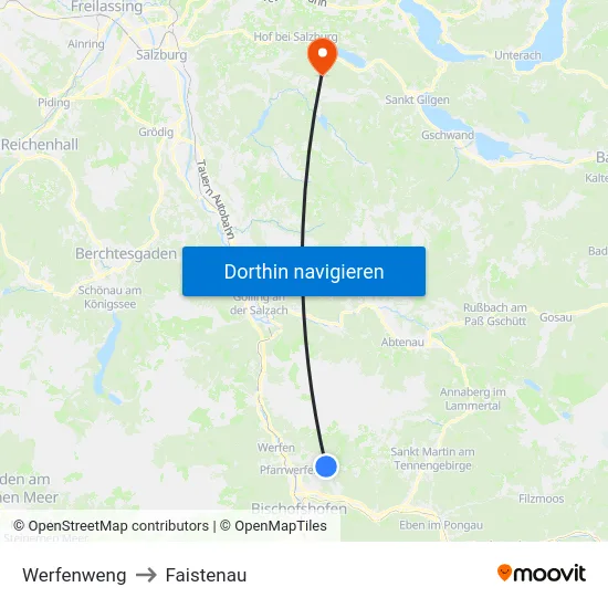 Werfenweng to Faistenau map
