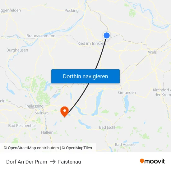 Dorf An Der Pram to Faistenau map